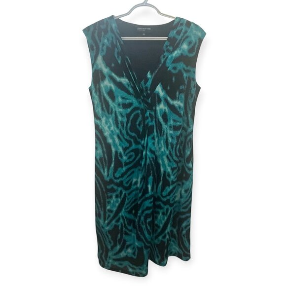 Jones New York Teal Black Abstract Print Sleeveless V-Neck Sheath Dress Size L - Picture 5 of 8